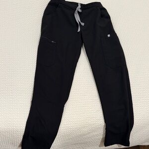 Figs Women's Black Jogger Scrub Pants with Gray Drawstring